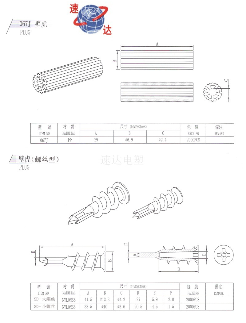 塑膠墻塞/壁虎尺寸圖紙